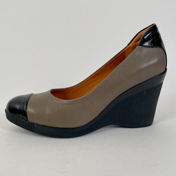 Geox Respira Spectator Pump Wedge Heels, Black/Tan Leather, Size 9.5 - Picture 4 of 10